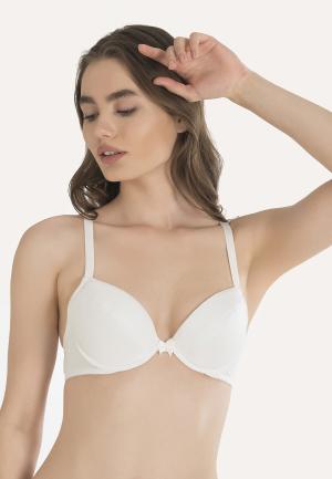 Sutien push-up cu jumătate de cupă, bretele fixe și bureți detașabili, Alb