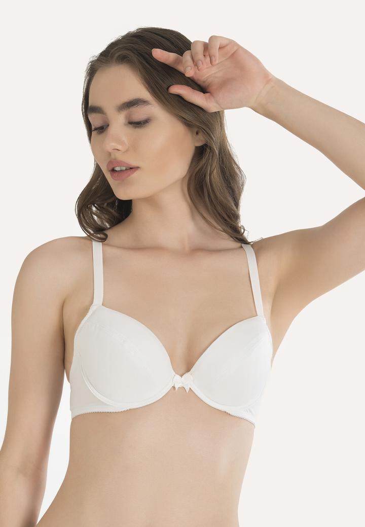 Sutien push-up cu jumătate de cupă, bretele fixe și bureți detașabili, Alb