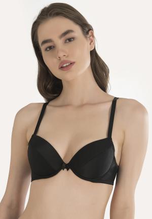 Sutien push-up cu jumătate de cupă, bretele fixe și bureți detașabili, Negru