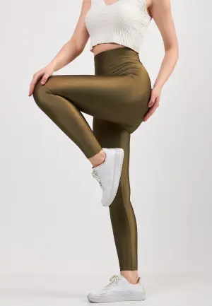 Colanți damă lucioși Kaki – subțiri, mulați, material elastic