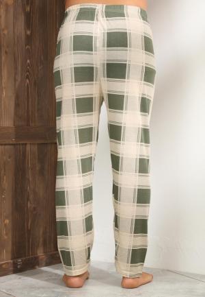 Pantaloni de pijama bărbați – bej cu model pătrățele verzi, confort sporit