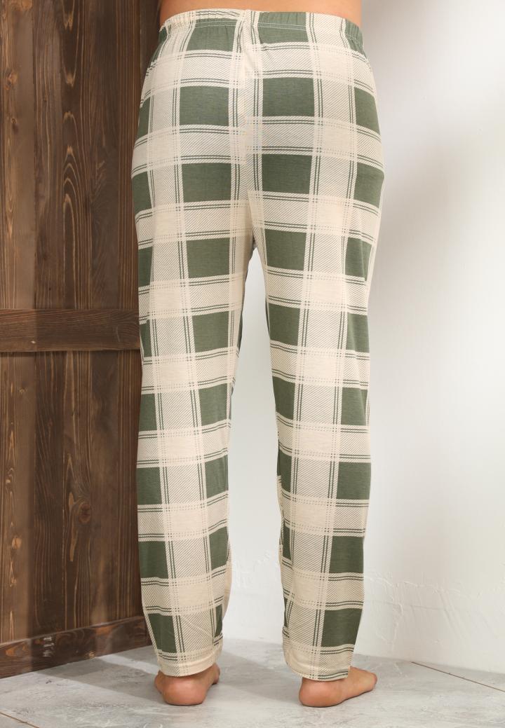 Pantaloni de pijama bărbați – bej cu model pătrățele verzi, confort sporit