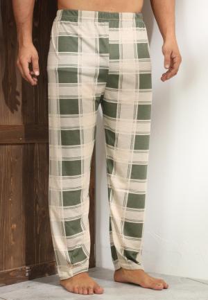 Pantaloni de pijama bărbați – bej cu model pătrățele verzi, confort sporit