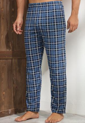 Pantaloni de pijama bărbați – bleumarin cu model carouri albe și pătrățele negre, confort sporit