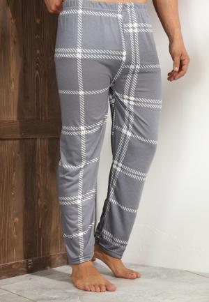 Pantaloni de pijama bărbați – gri închis, model carouri albe, confort sporit