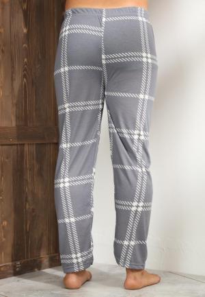 Pantaloni de pijama bărbați – gri închis, model carouri albe, confort sporit