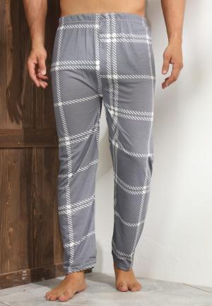 Pantaloni de pijama bărbați – gri închis, model carouri albe, confort sporit