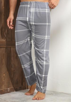 Pantaloni de pijama bărbați – gri închis, model carouri albe, confort sporit