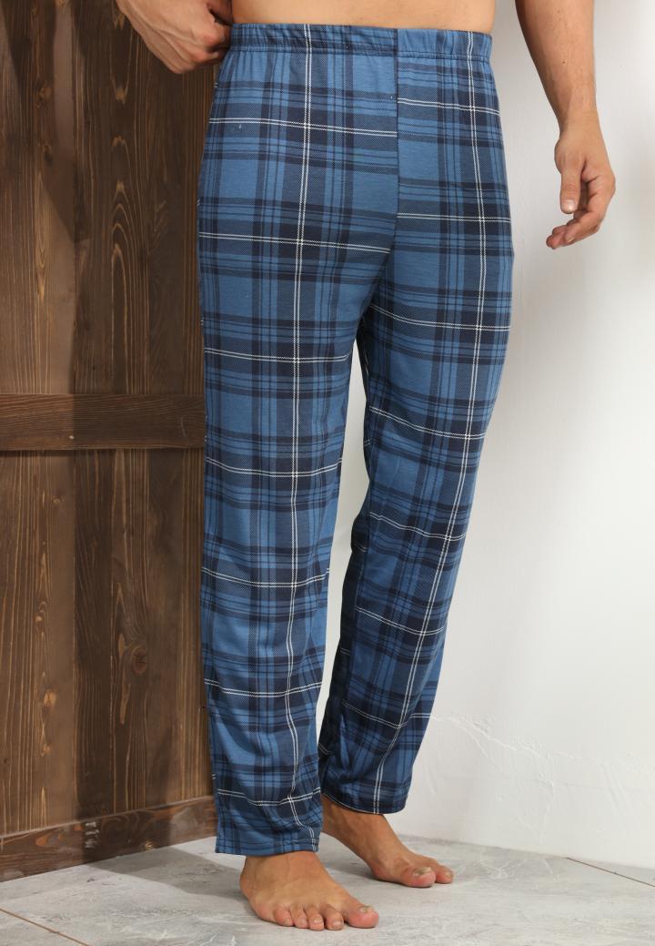 Pantaloni pijama bărbați albastru închis cu carouri – croială lejeră