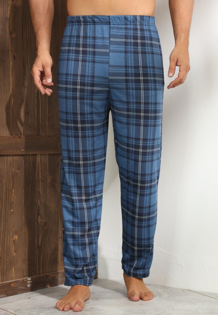 Pantaloni pijama bărbați albastru închis cu carouri – croială lejeră