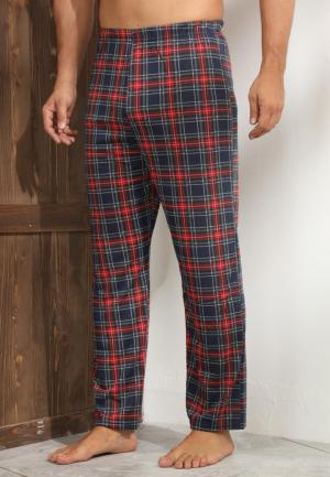 Pantaloni pijama bărbați albastru închis cu design în carouri roșii – croială relaxantă