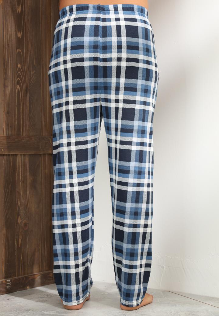 Pantaloni pijama bărbați carouri – albastru închis, design lejer și relaxant