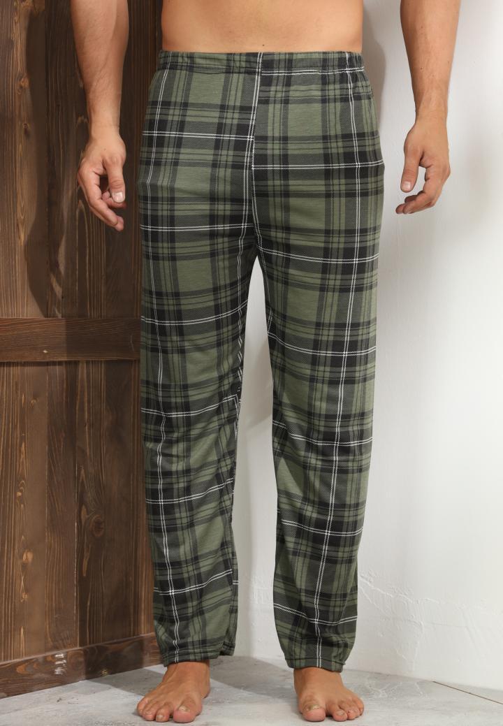 Pantaloni pijama bărbați carouri verde închis – design lejer și relaxant