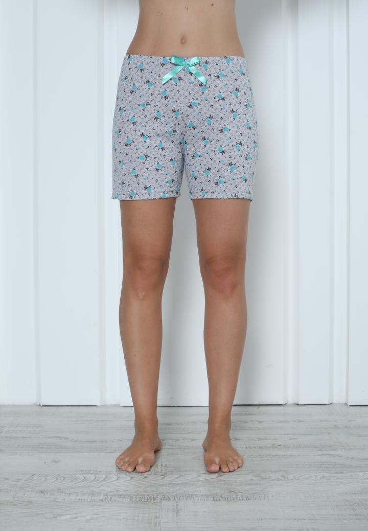 Pantalon Scurt Damă din Bumbac cu Flori Albastre