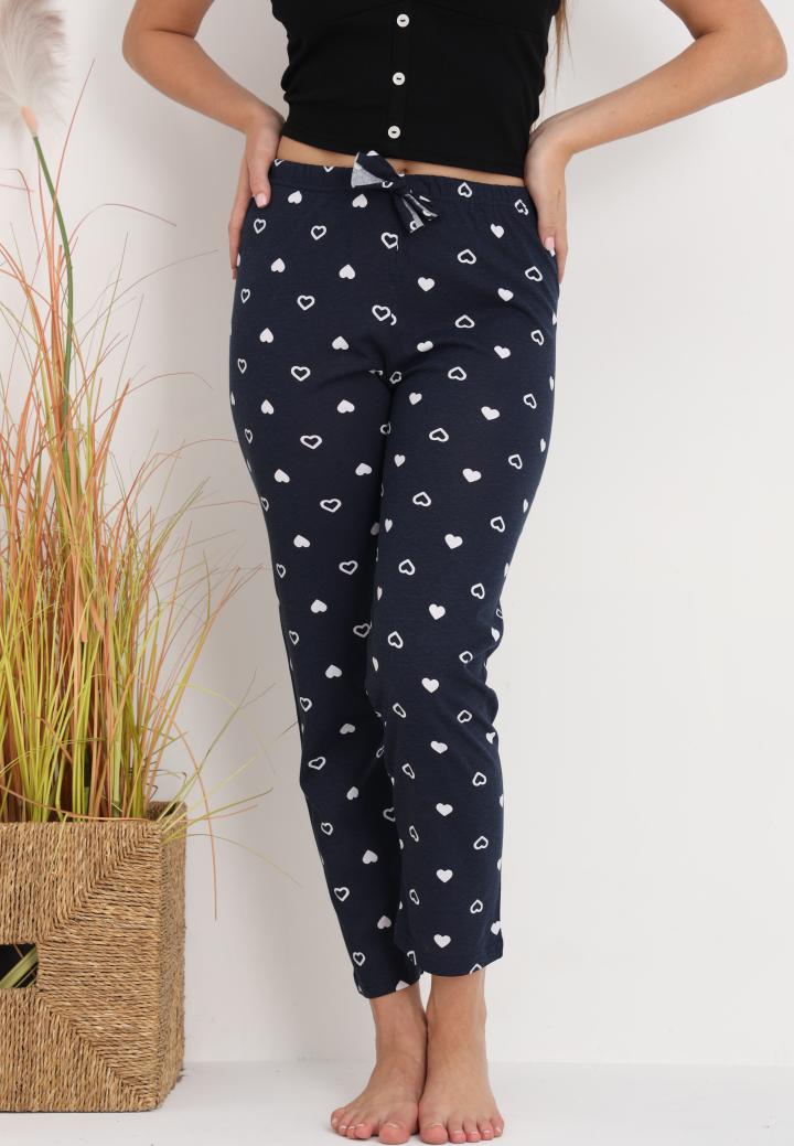 Pantaloni lungi de pijama damă imprimeu inimioare bluemarin