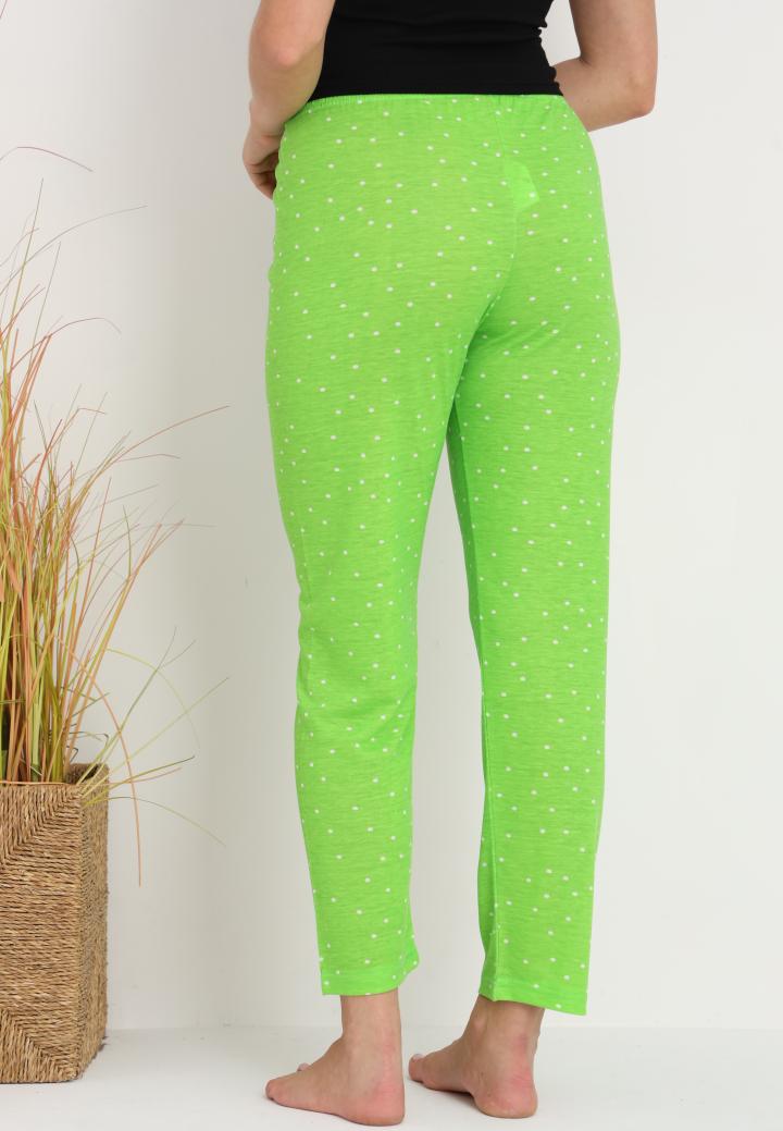 Pantaloni lungi de pijama damă imprimeu buline,verde