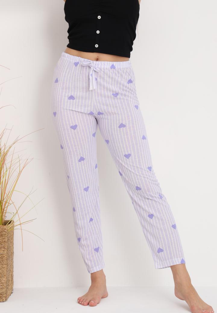 Pantaloni lungi de pijama damă imprimeu inimioare,mov