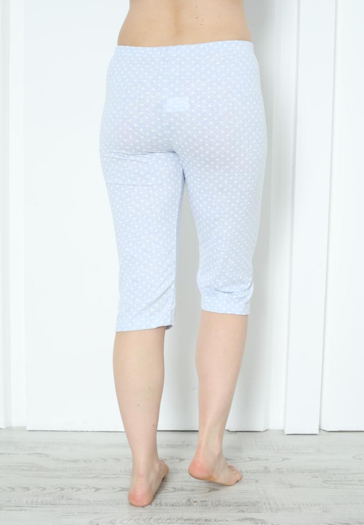 Pantaloni Pijama Damă Treisferturi cu Flori Albastru