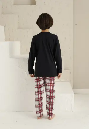 Pijama Băieți Mânecă Lungă, Pantaloni Lungi - Districtie, Bleumarin