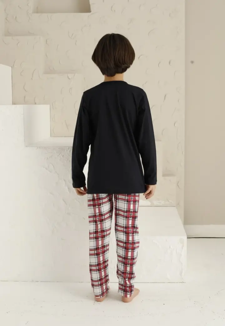 Pijama Băieți Mânecă Lungă, Pantaloni Lungi - Districtie, Bleumarin