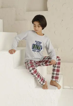 Pijama Băieți Mânecă Lungă, Pantaloni Lungi – Super Kids, Gri