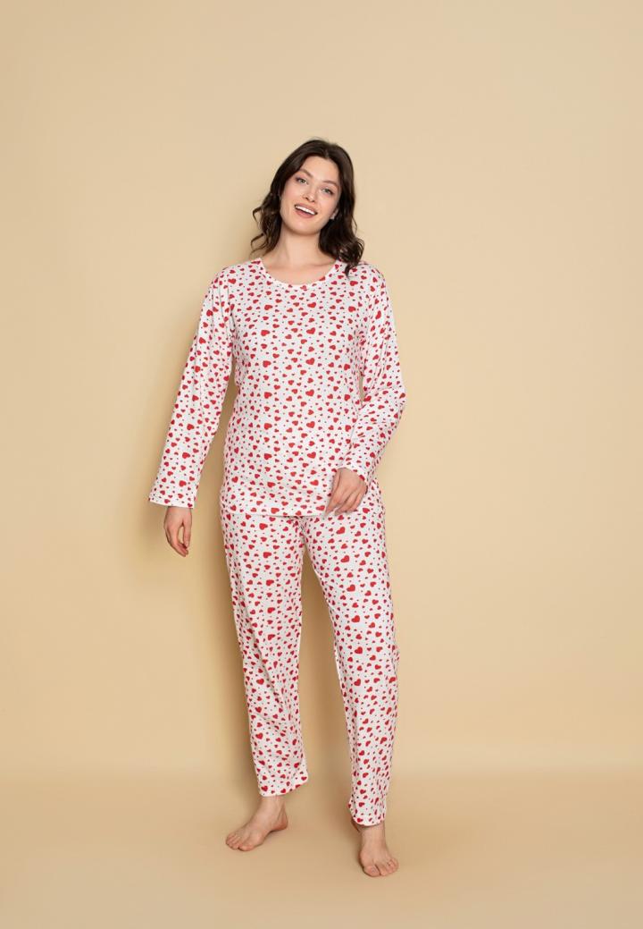 Pijama Dama Maneca Lunga și Pantaloni Lungi cu Inimoare
