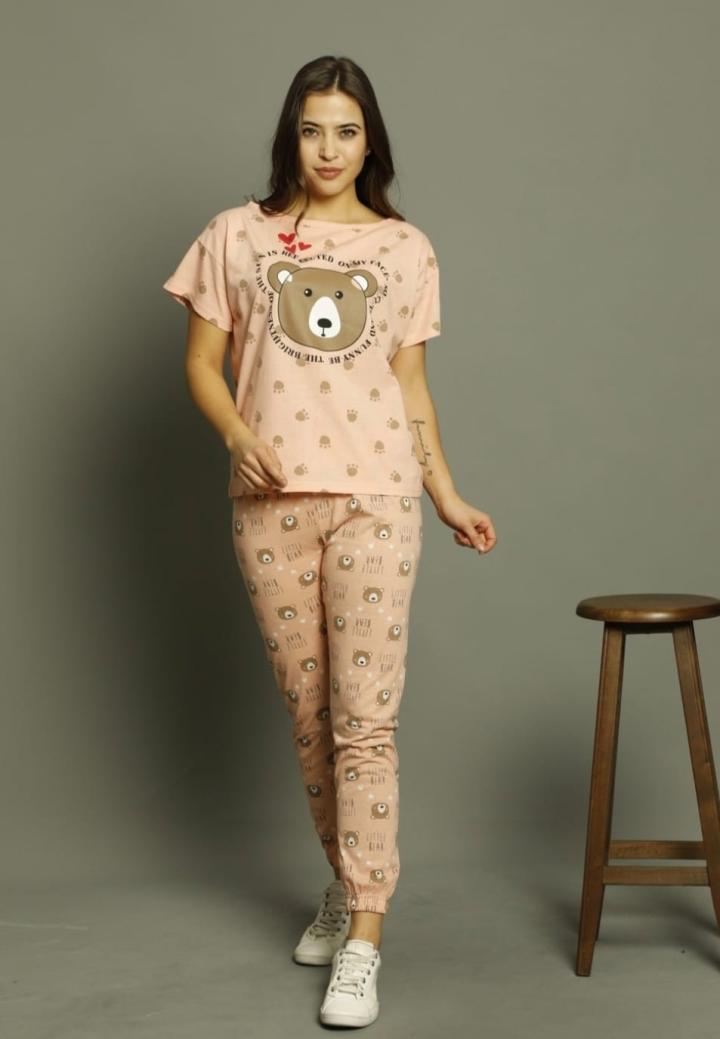 Pijama Damă Mânecă Scurtă și Pantaloni Lungi -Print Panda