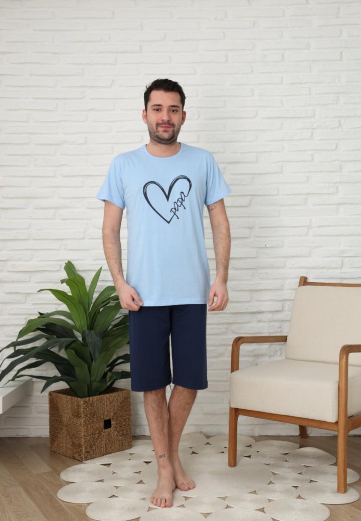 Pijama barbati din bumbac imprimeu PaPa,maneca scurta,pantaloni trei sferturi.