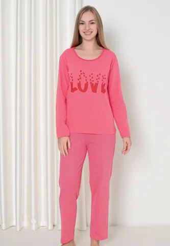 Pijama Damă Confortabilă – Roz cu Inimioare, Set Mâneca Lungă