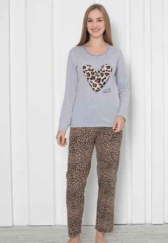 Pijama Damă – Set Gri cu Imprimeu Animal, Lung și Elegant