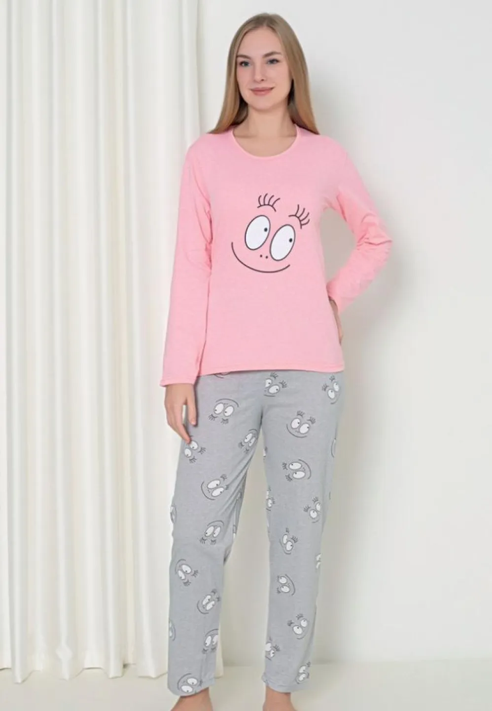 Pijama Damă Smile Roz – Mâneca Lungă și Pantalon Lung - 1