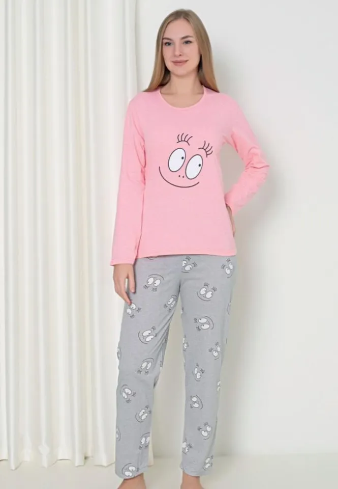 Pijama Damă Smile Roz – Mâneca Lungă și Pantalon Lung