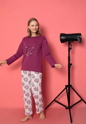 Pijama damă confortabilă – Mâneci lungi și Teddy Bear