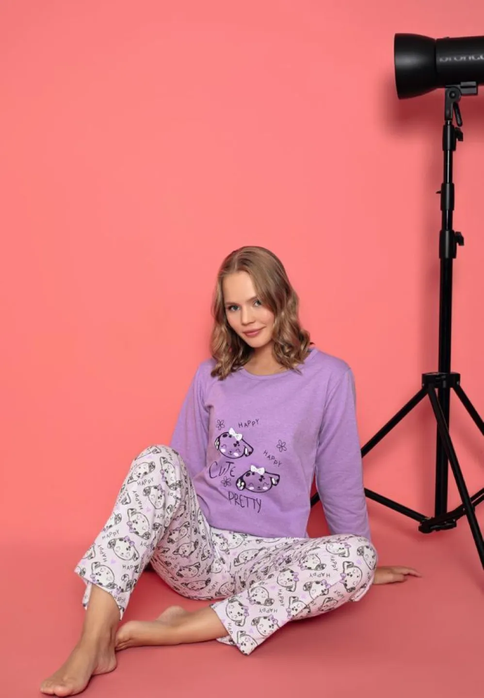 Pijama damă vătuită și confortabilă – Mâneci lungi, Happy Cute - 3
