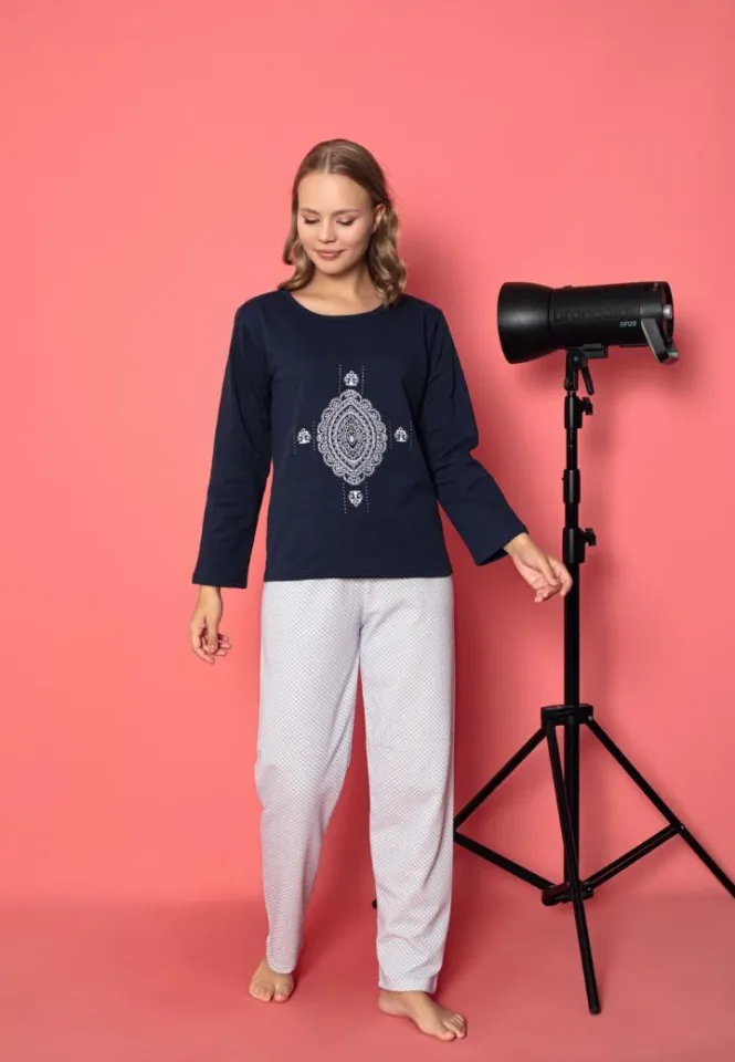 Pijama damă mâneci lungi confortabilă – Bleumarin