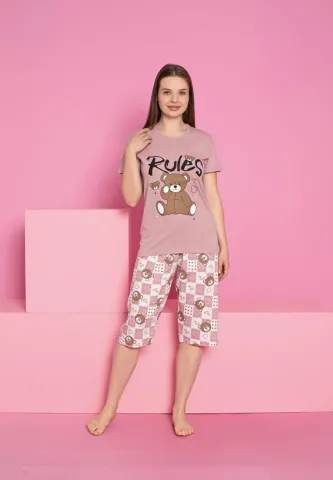 Pijama damă bumbac – model ursuleț, confort 3/4