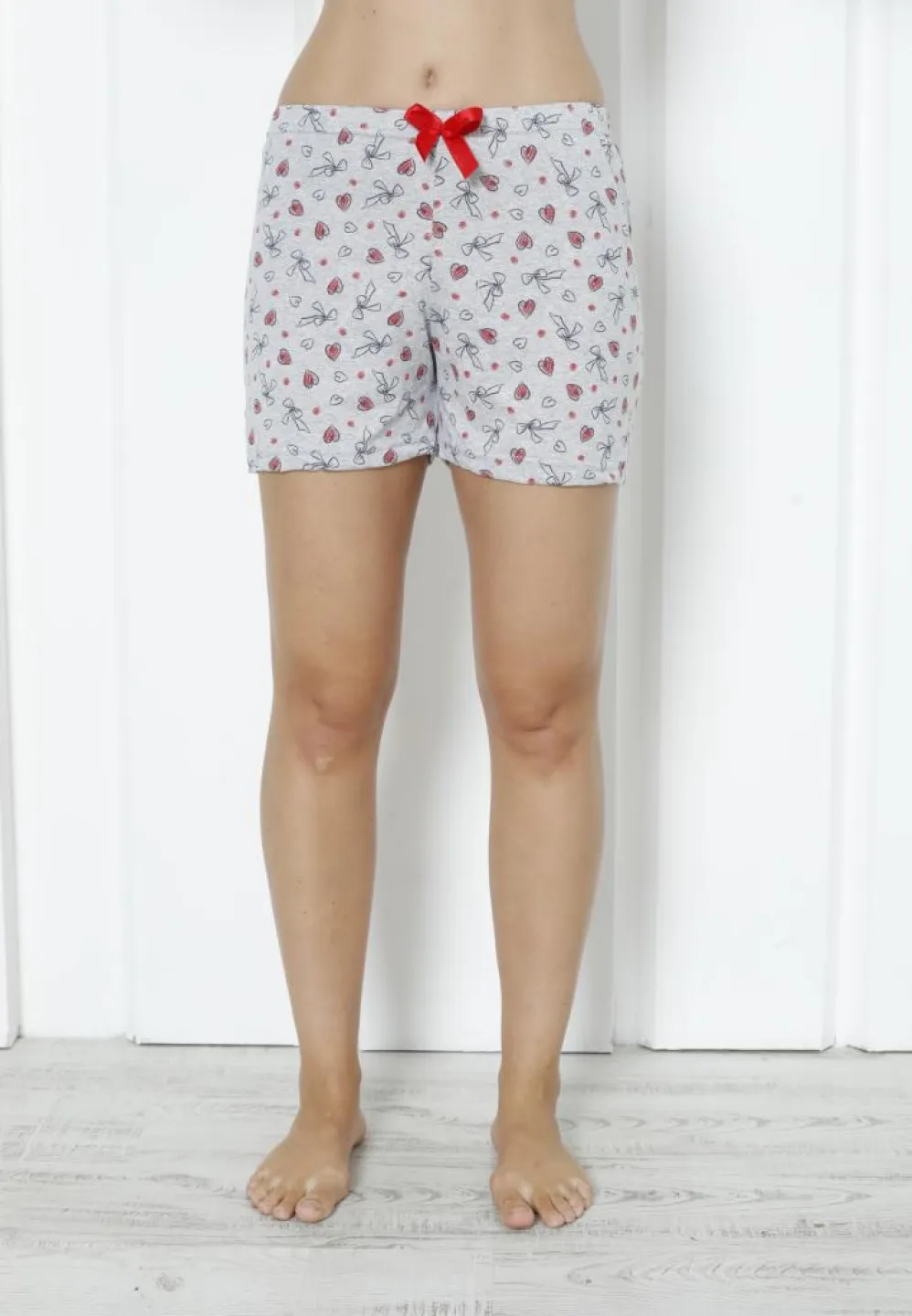 Pantalon Scurt Damă – Bumbac Moale cu Print Inimi Roșii - 4