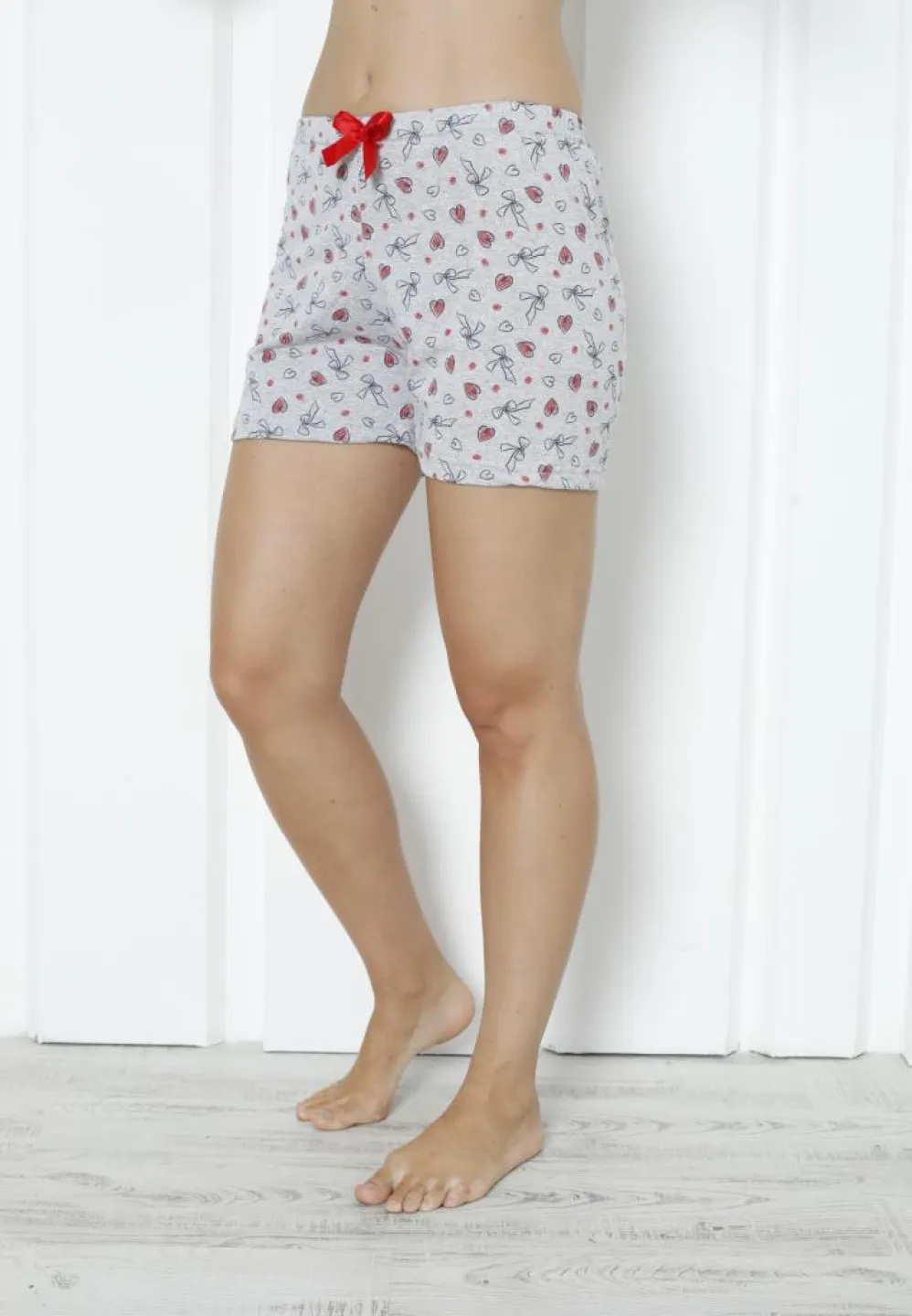 Pantalon Scurt Damă – Bumbac Moale cu Print Inimi Roșii - 1