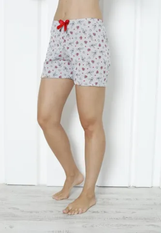Pantalon Scurt Damă – Bumbac Moale cu Print Inimi Roșii