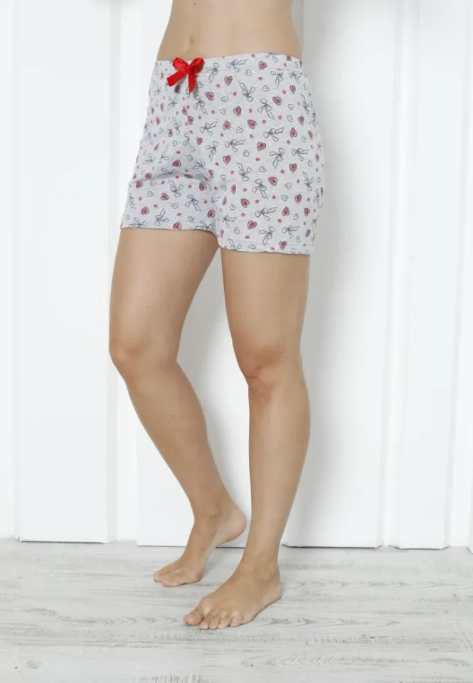Pantalon Scurt Damă – Bumbac Moale cu Print Inimi Roșii