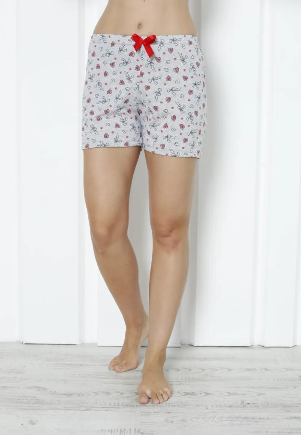 Pantalon Scurt Damă – Bumbac Moale cu Print Inimi Roșii - 5