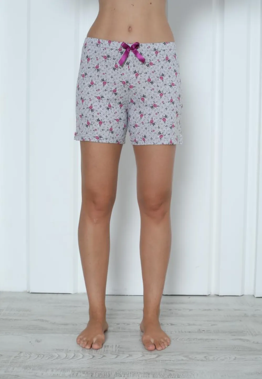 Pantaloni Scurți de Damă din Bumbac cu Imprimeu Floral Mov – Look de Vară - 3