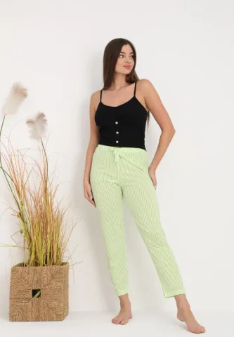 Pijamale Femei: Pantaloni Lungii cu Dungi Verzi – Ideal pentru Somn Odihnitor