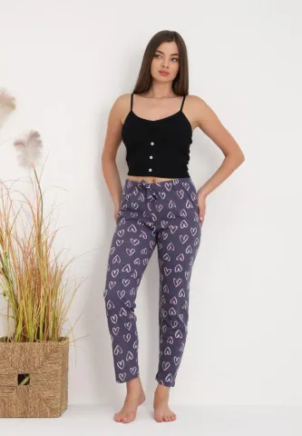 Pijamale Femei: Pantaloni Lungii cu Inimioare Gri – Cozy și Feminin