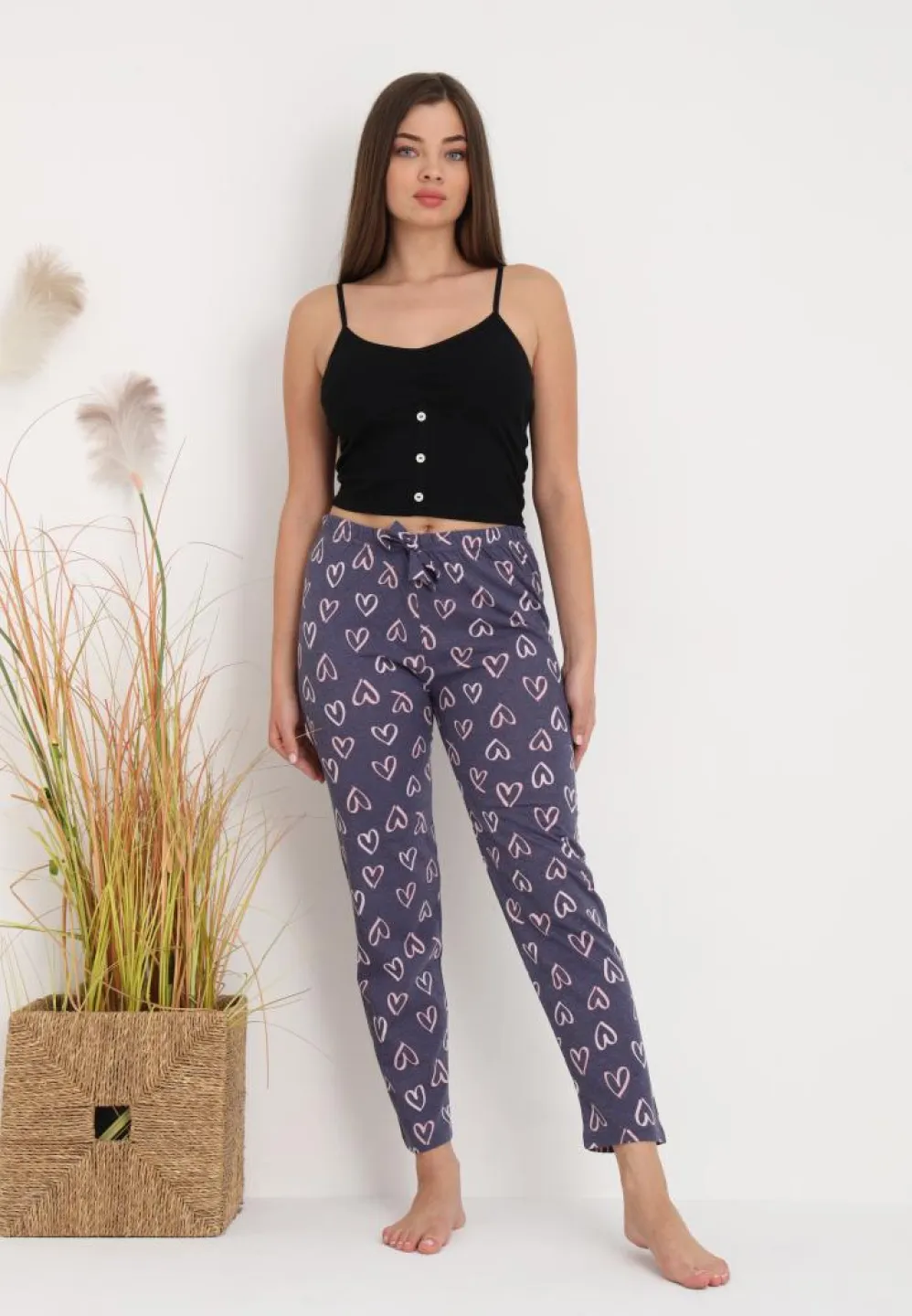 Pijamale Femei: Pantaloni Lungii cu Inimioare Gri – Cozy și Feminin - 5