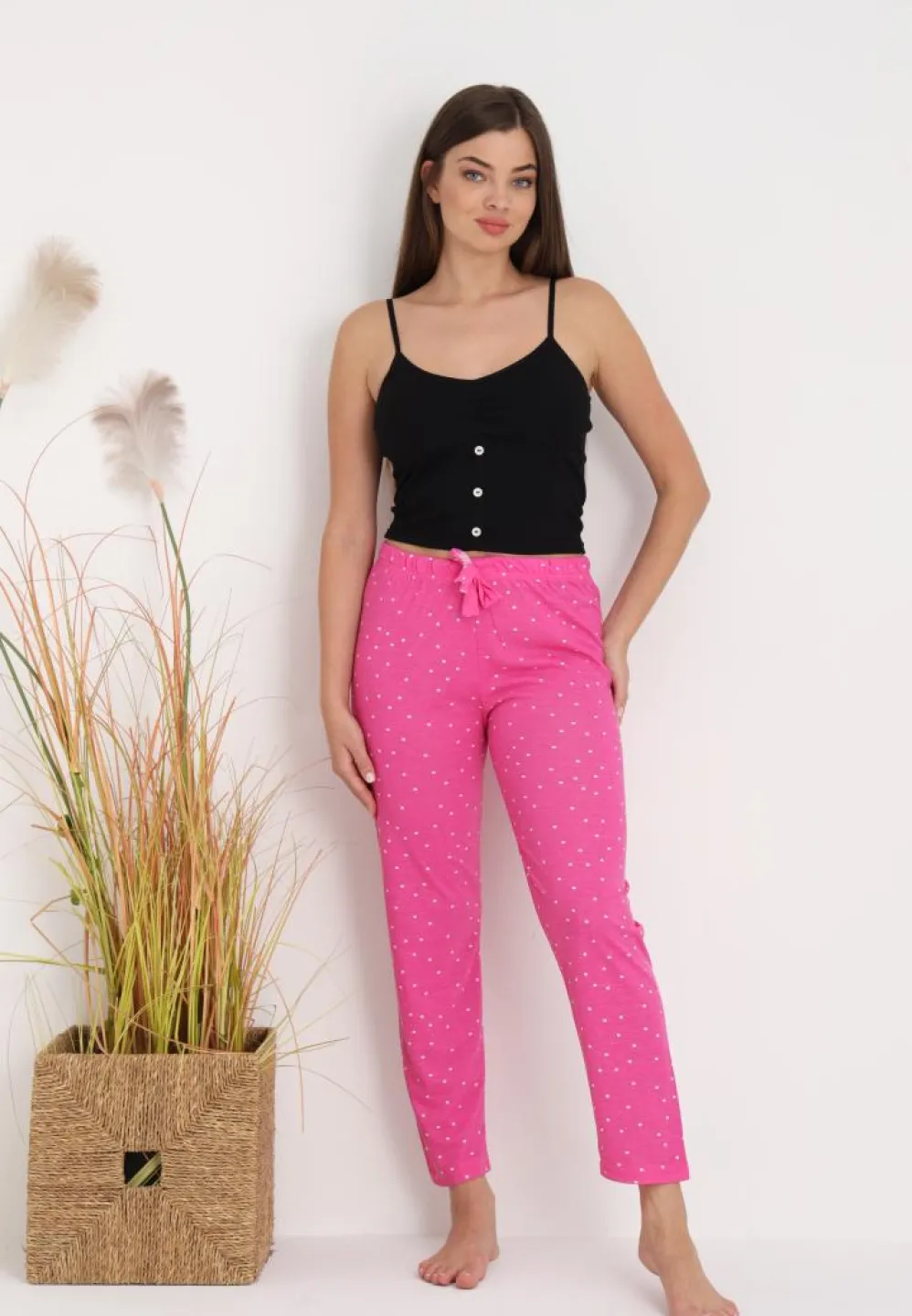 Pantaloni Damă eleganți – Stil Cozy cu imprimeu buline roz - 3