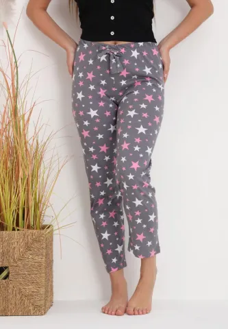 Pantaloni Damă pentru casă – Stil Cozy și Design cu steluțe gri închis