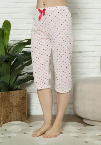 Pantaloni Pijama Damă Treisferturi, roz, model inimi