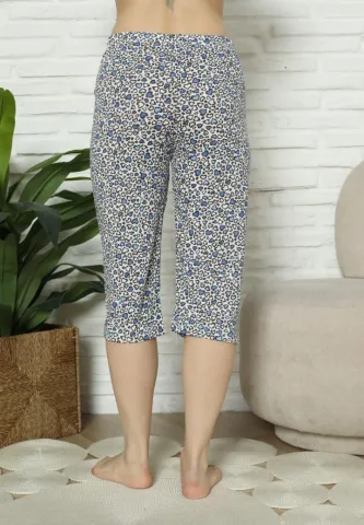 Pantaloni Pijama Damă Treisferturi, albastru, model inimi hover