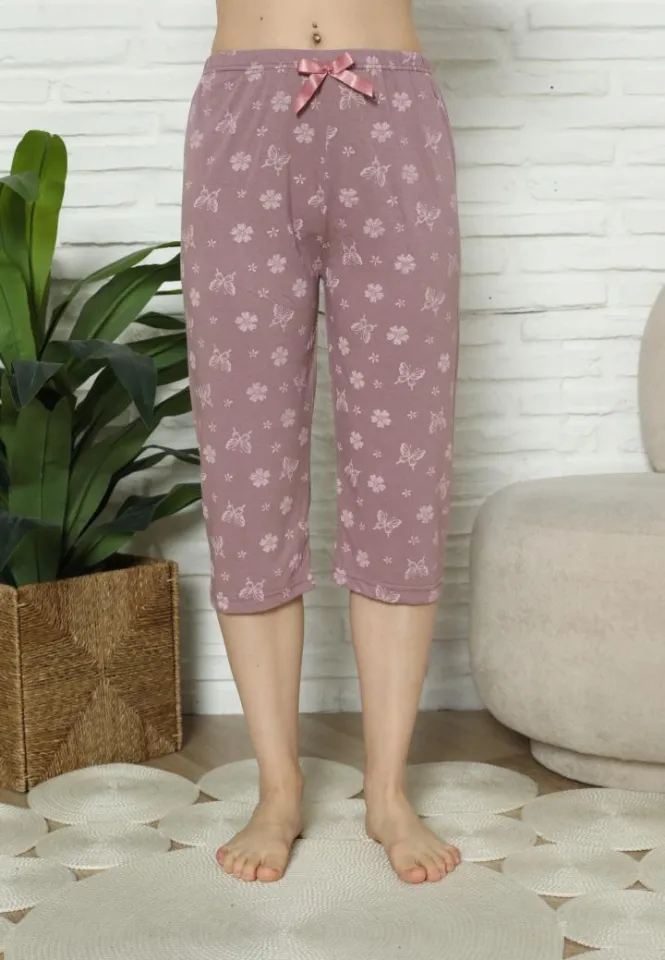 Pantaloni Pijama Damă Treisferturi, mov, model flori